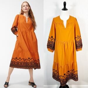 Chico's Orange Midi Dress with Black Embroidery. Size Chicos 00=womens size 2